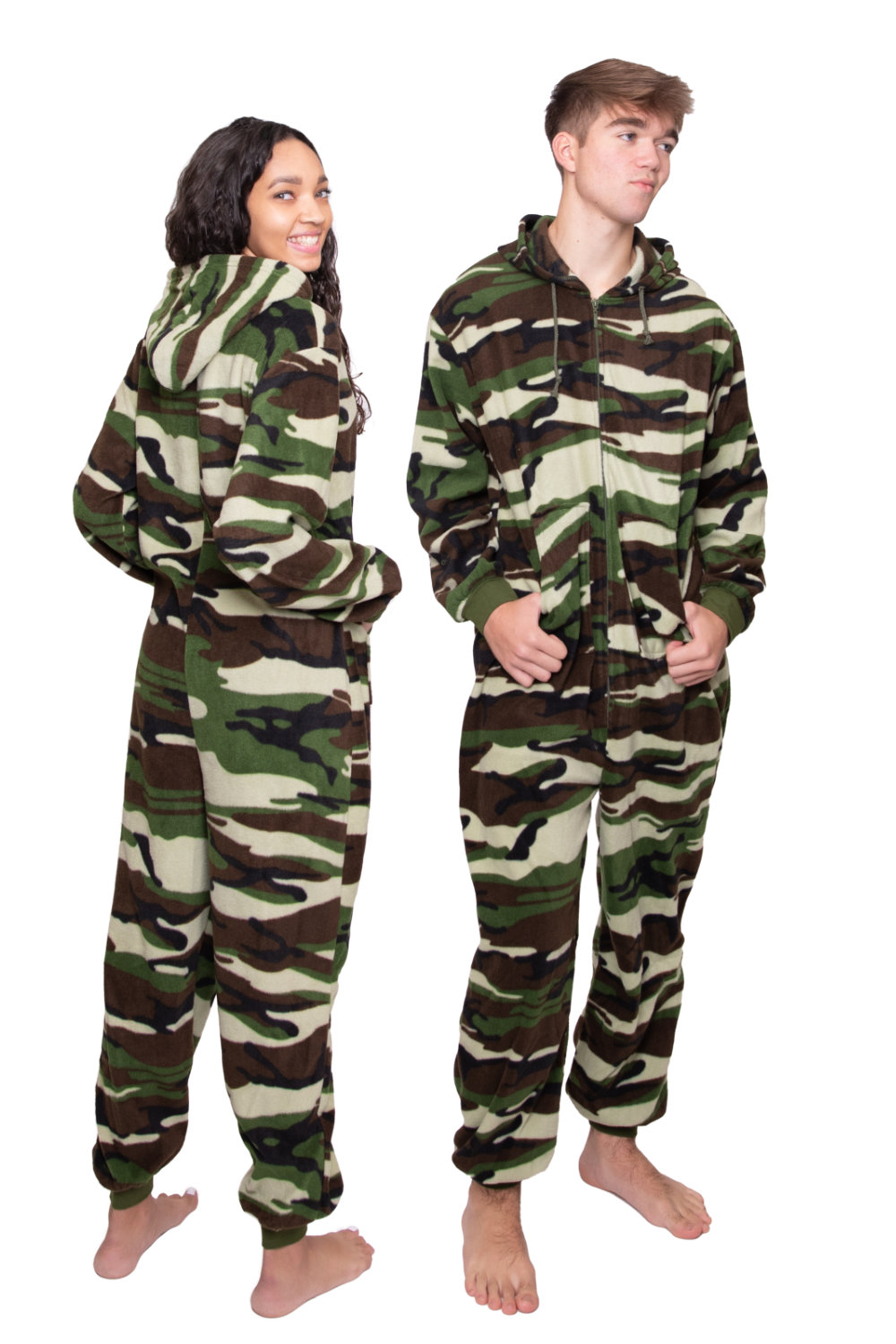 Camouflage Hoodie Onesie Pajamas With Hood, Adults, Footless